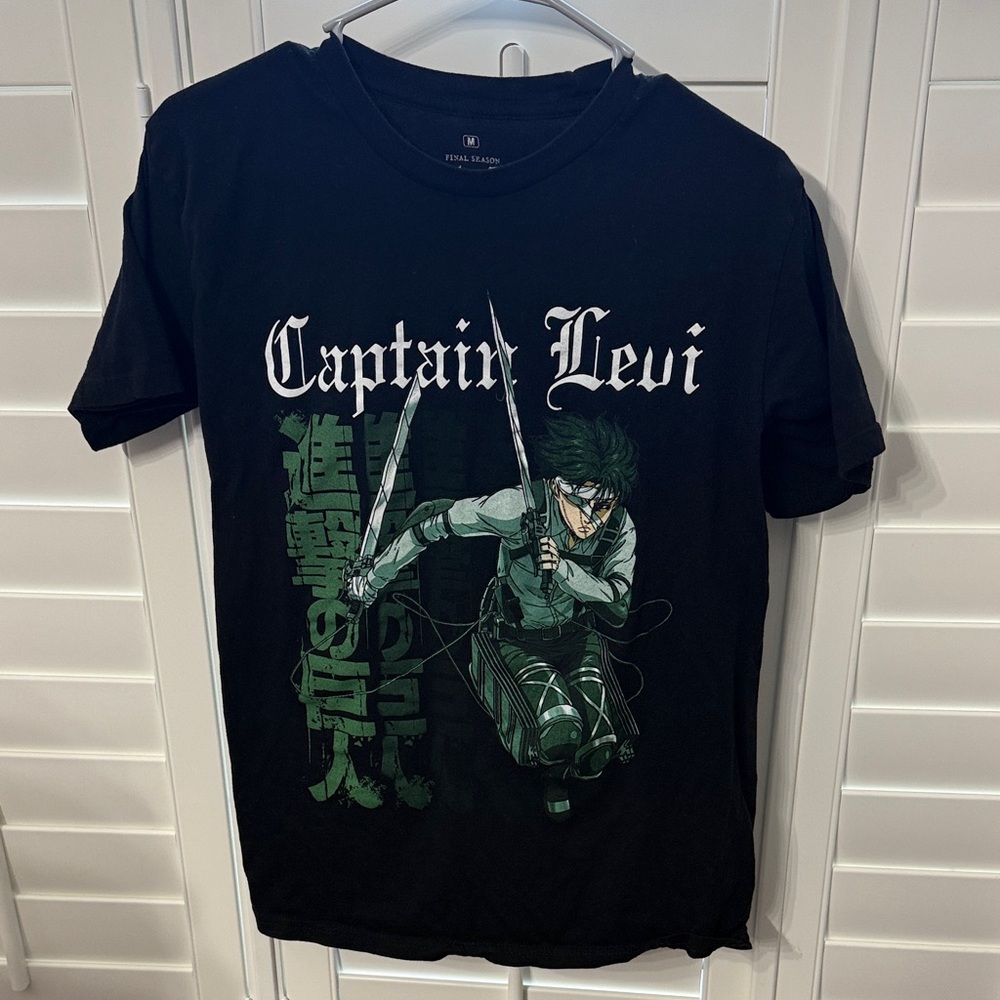 Black Graphic Tee with Green Anime Design